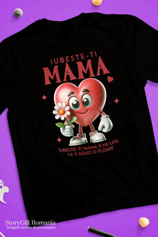 Tricou Femei, Barbati, Copii, Fata, Baiat, Unisex Personalizat "Iubește-ți Mama – Cadouri Personalizate cu Inimă și Floare Roz" [2]