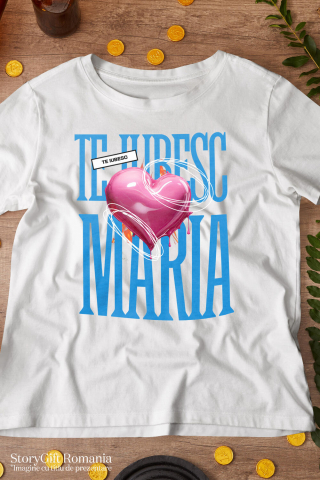 Tricou Femei, Barbati, Copii, Fata, Baiat, Unisex Personalizat „Mesaj Romantic Cu Inima Zburătoare - Cadou Personalizat „Te Iubesc Maria” pentru Familie, Copii și Prieteni de Valentine's Day” [2]