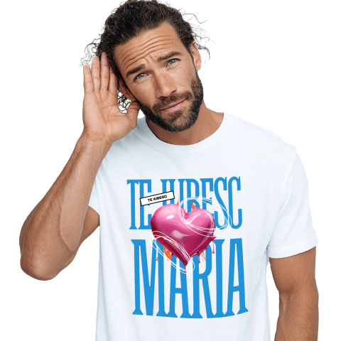 Tricou Femei, Barbati, Copii, Fata, Baiat, Unisex Personalizat „Mesaj Romantic Cu Inima Zburătoare - Cadou Personalizat „Te Iubesc Maria” pentru Familie, Copii și Prieteni de Valentine's Day”
