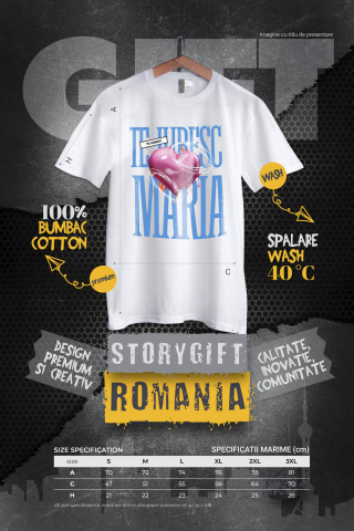 Tricou Femei, Barbati, Copii, Fata, Baiat, Unisex Personalizat „Mesaj Romantic Cu Inima Zburătoare - Cadou Personalizat „Te Iubesc Maria” pentru Familie, Copii și Prieteni de Valentine's Day” [3]