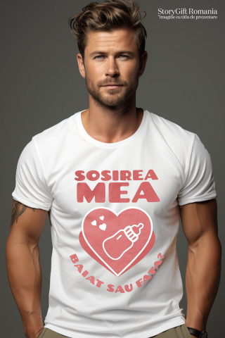 Tricou Femei, Barbati, Copii, Fata, Baiat, Unisex Personalizat Cadou Personalizat „Sosirea Mea Băiat Sau Fată” | Inimioara Cu Beberon [1]