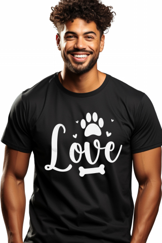 Promotii - Tricou Barbati cu inimioare, labuta si os pentru iubitorii de caini cu imprimeu pe Fata, 100% Bumbac, Negru, M