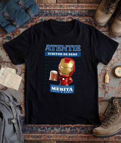 Tricou Barbati cu Iron Man: Cadou si Bere – Pachetul Tehnologic 100% Bumbac, Negru, XL [2]