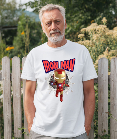 Tricou Barbati cu Iron Man - Povestea Inovației în Cadru 100% Bumbac, Alb, M [1]