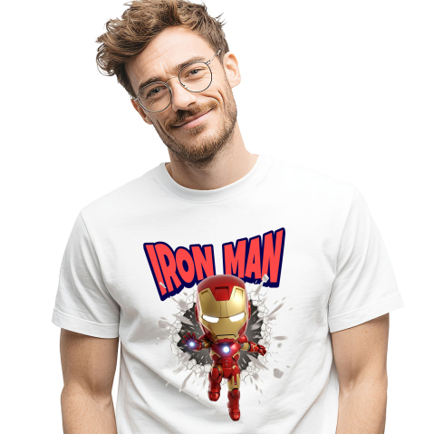 Desene Animate - Tricou Barbati cu Iron Man - Povestea Inovației în Cadru 100% Bumbac, Alb, M