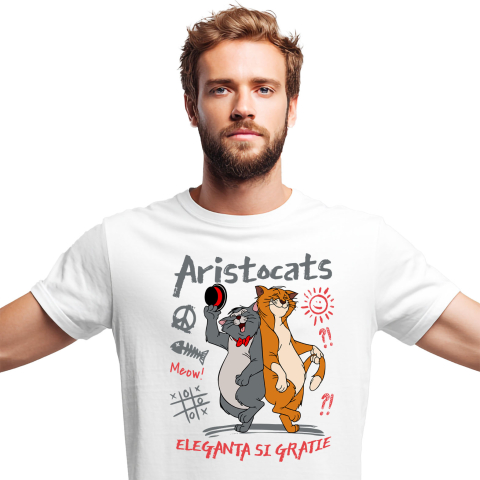Desene Animate - Tricou Barbati cu isicile Aristocrate in Lumea Magica 100% Bumbac, Alb, L