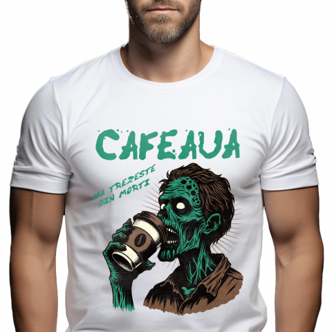 BASME - Tricou Femei, Barbati, Copii, Fata, Baiat, Unisex Personalizat Zombie Halloween - Design Înfricoșător și Amuzant cu Cafea - Cadouri Personalizate