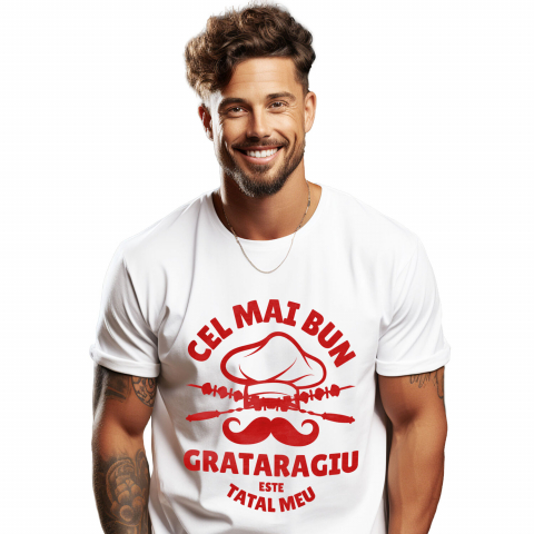 MANCARE - Tricou Femei, Barbati, Copii, Fata, Baiat, Unisex Personalizat Cadouri personalizate pentru tatăl grătarangiu | Frigărui și pălărie cheff cu text amuzant