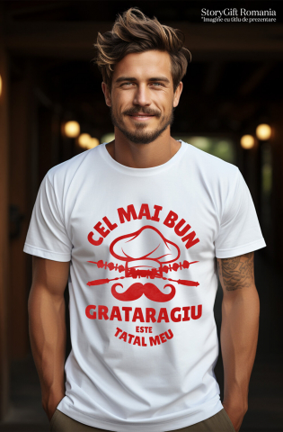 Tricou Femei, Barbati, Copii, Fata, Baiat, Unisex Personalizat Cadouri personalizate pentru tatăl grătarangiu | Frigărui și pălărie cheff cu text amuzant [1]