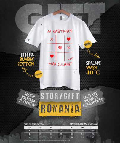 Tricou Femei, Barbati, Copii, Fata, Baiat, Unisex Personalizat Joc Haios X și 0 Personalizat cu Mesaj „Ai Câștigat, Mai Jucăm” - Cadou de Dragoste [3]