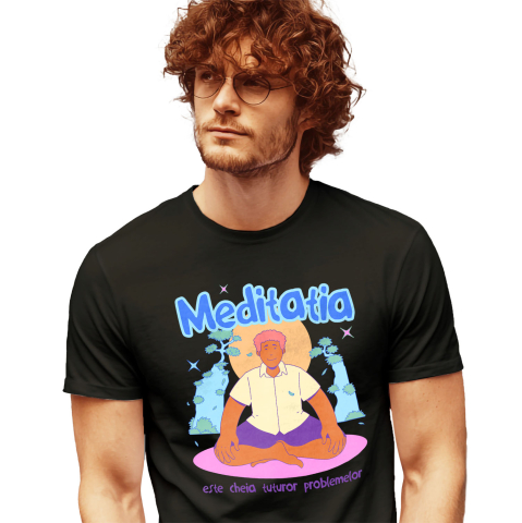 Tricou Femei, Barbati, Copii, Fata, Baiat, Unisex Personalizat Bărbat în Poziție de Yoga – Meditație, Relaxare și Echilibru