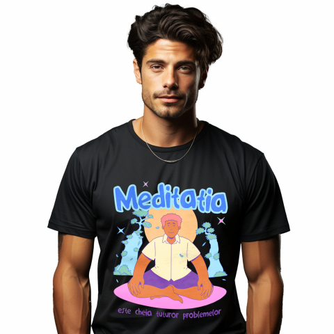 Tricou Personalizat - Tricou Femei, Barbati, Copii, Fata, Baiat, Unisex Personalizat Bărbat în Poziție de Yoga – Meditație, Relaxare și Echilibru