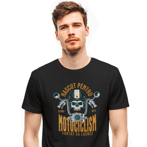 Motociclete - Tricou Femei, Barbati, Copii, Fata, Baiat, Unisex Personalizat Iubitorii de Motociclete – Craniu cu Cască și Dinți de Aur