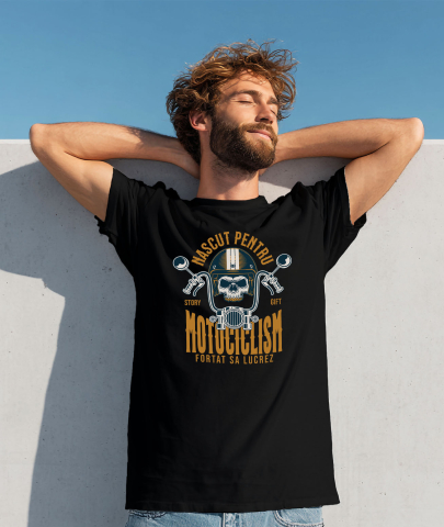 Tricou Femei, Barbati, Copii, Fata, Baiat, Unisex Personalizat Iubitorii de Motociclete – Craniu cu Cască și Dinți de Aur [1]