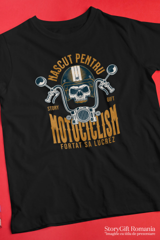 Tricou Femei, Barbati, Copii, Fata, Baiat, Unisex Personalizat Iubitorii de Motociclete – Craniu cu Cască și Dinți de Aur [2]
