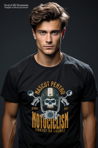 Tricou Femei, Barbati, Copii, Fata, Baiat, Unisex Personalizat Iubitorii de Motociclete – Craniu cu Cască și Dinți de Aur [1]