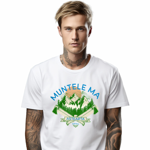 Tricou Femei, Barbati, Copii, Fata, Baiat, Unisex Personalizat "Aventura Montană cu Topoare și Siluetă de Urs Brun – Muntele Mă Așteaptă"