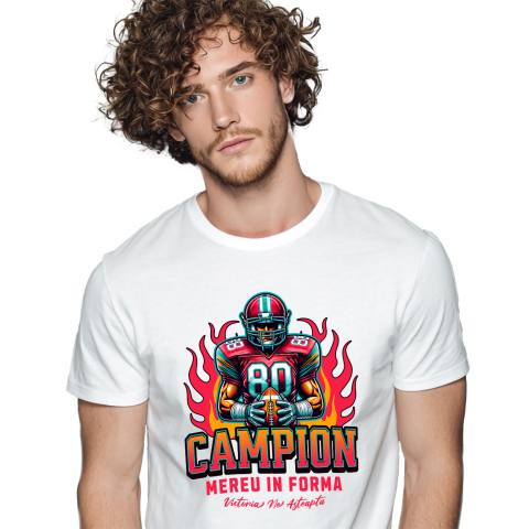 Sport - Tricou Femei, Barbati, Copii, Fata, Baiat, Unisex Personalizat Fotbal American – Uniformă Roz și Casca Personalizată „Campion Mereu În Formă”