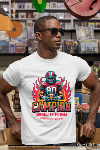 Tricou Femei, Barbati, Copii, Fata, Baiat, Unisex Personalizat Fotbal American – Uniformă Roz și Casca Personalizată „Campion Mereu În Formă” [1]