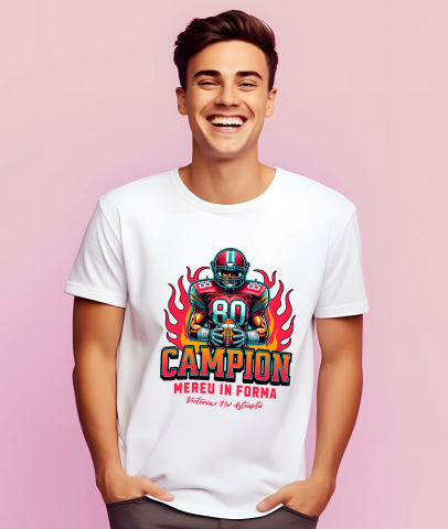 Tricou Femei, Barbati, Copii, Fata, Baiat, Unisex Personalizat Fotbal American – Uniformă Roz și Casca Personalizată „Campion Mereu În Formă” [1]