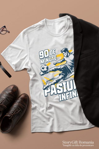 Tricou Femei, Barbati, Copii, Fata, Baiat, Unisex Personalizat Jucător Fotbal Campion – Lovitură Minge Sport Motivational „90 Minute Pasiune Infinita” [2]