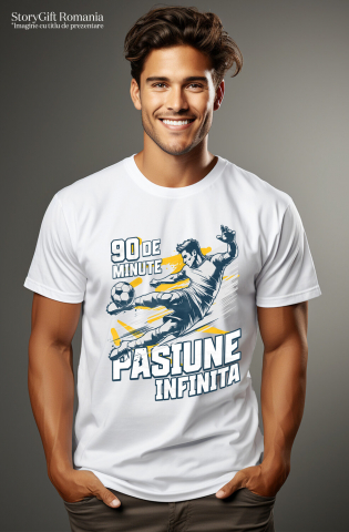Tricou Femei, Barbati, Copii, Fata, Baiat, Unisex Personalizat Jucător Fotbal Campion – Lovitură Minge Sport Motivational „90 Minute Pasiune Infinita” [1]