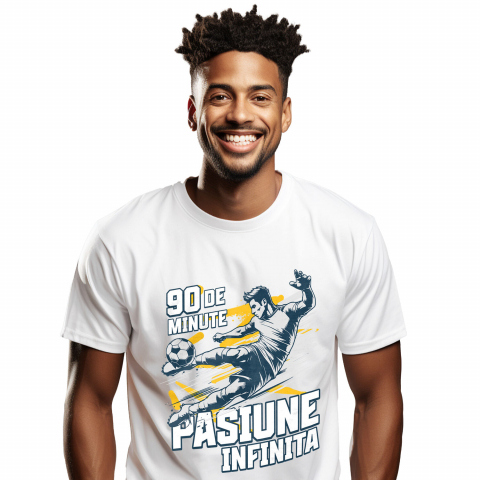 SPORT - Tricou Femei, Barbati, Copii, Fata, Baiat, Unisex Personalizat Jucător Fotbal Campion – Lovitură Minge Sport Motivational „90 Minute Pasiune Infinita”