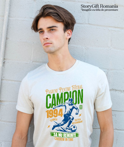 Tricou Femei, Barbati, Copii, Fata, Baiat, Unisex Personalizat Jucător Fotbal Sportiv – Echipament Motivational „Campion” pentru Joc În Echipa [1]