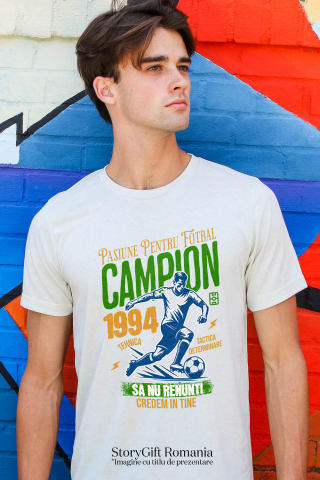 Tricou Femei, Barbati, Copii, Fata, Baiat, Unisex Personalizat Jucător Fotbal Sportiv – Echipament Motivational „Campion” pentru Joc În Echipa [1]