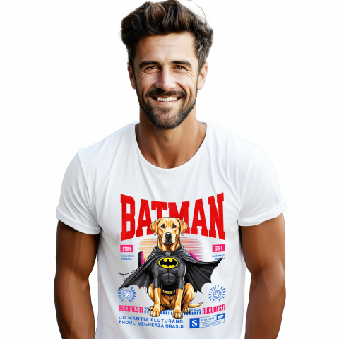 Tricou Femei, Barbati, Copii, Fata, Baiat, Unisex Personalizat Labrador Retriever În Costum de Batman – Câine Supererou pentru Familie și Copii