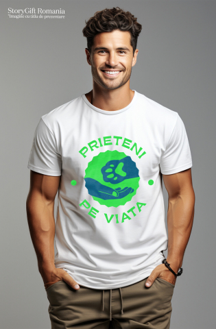 Tricou Femei, Barbati, Copii, Fata, Baiat, Unisex Personalizat „Labuta De Animal Si Mana Umana – Prieteni Pe Viață – Cadou Personalizat” [1]