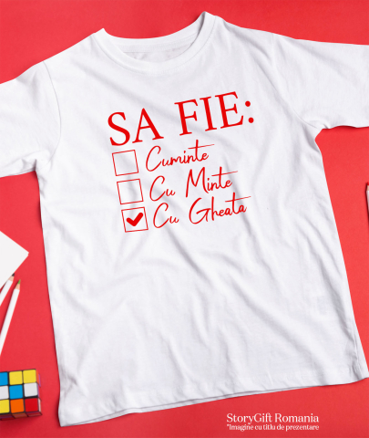 Tricou Femei, Barbati, Copii, Fata, Baiat, Unisex Personalizat „Să Fie Cuminte, Cu Minte și Cu Gheață” – Mesaj Haioas pentru Petreceri și Cadouri Personalizate [2]