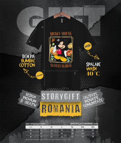 Tricou Barbati cu Lumea Vesela a Florilor cu Mickey Mouse  100% Bumbac, Negru, L [3]