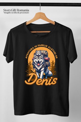 Tricou Femei, Barbati, Copii, Fata, Baiat, Unisex Personalizat „Lup Sălbatic și Pui Cu Rucsac de Aventură – Cadou Personalizat pentru Familii și Călătorii în Natură” [2]