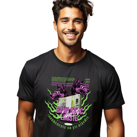 Bani Si Investitii - Tricou Femei, Barbati, Copii, Fata, Baiat, Unisex Personalizat Lupi Sălbatici și Teanc Bancnote Bani – Cadou Motivational pentru Familie, Copii, Tati, Prieteni