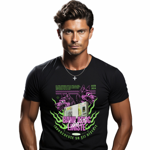 BANI - Tricou Femei, Barbati, Copii, Fata, Baiat, Unisex Personalizat Lupi Sălbatici și Teanc Bancnote Bani – Cadou Motivational pentru Familie, Copii, Tati, Prieteni