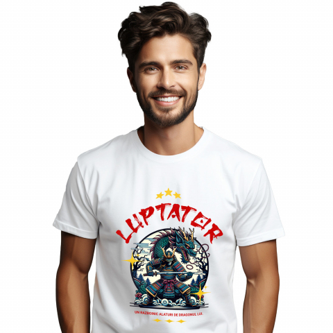 Tricou Femei, Barbati, Copii, Fata, Baiat, Unisex Personalizat Cadouri personalizate – Războinic cu armură și dragon imens din cultura chineză