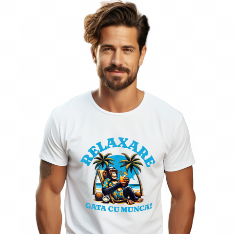 Tricou Femei, Barbati, Copii, Fata, Baiat, Unisex Personalizat "Produse personalizate pentru vacanță – Maimuță în costum de plajă cu flori pe sezlong și băutură răcoritoare"