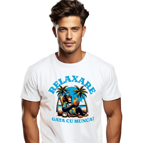 Tricou Femei, Barbati, Copii, Fata, Baiat, Unisex Personalizat "Produse personalizate pentru vacanță – Maimuță în costum de plajă cu flori pe sezlong și băutură răcoritoare"