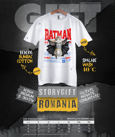 Tricou Femei, Barbati, Copii, Fata, Baiat, Unisex Personalizat Pisica Maine Coon în Costum de Batman – Supereroul Perfect pentru Iubitorii de Pisici și Copii [3]