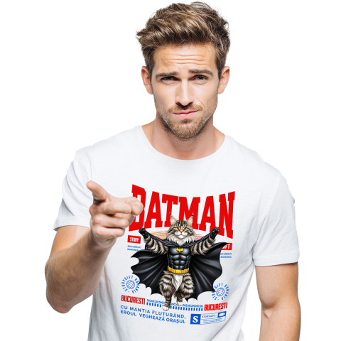 SuperEroi si Personaje TV - Tricou Femei, Barbati, Copii, Fata, Baiat, Unisex Personalizat Pisica Maine Coon în Costum de Batman – Supereroul Perfect pentru Iubitorii de Pisici și Copii