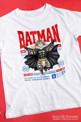 Tricou Femei, Barbati, Copii, Fata, Baiat, Unisex Personalizat Pisica Maine Coon în Costum de Batman – Supereroul Perfect pentru Iubitorii de Pisici și Copii [2]
