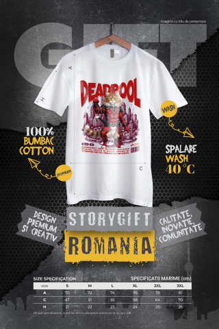 Tricou Femei, Barbati, Copii, Fata, Baiat, Unisex Personalizat Pisică Maine Coon în Costum Deadpool – Supererou Amuzant și Personalizat [3]