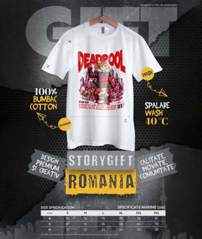 Tricou Femei, Barbati, Copii, Fata, Baiat, Unisex Personalizat Pisică Maine Coon în Costum Deadpool – Supererou Amuzant și Personalizat [3]