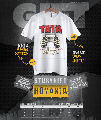 Tricou Femei, Barbati, Copii, Fata, Baiat, Unisex Personalizat Mâini de Bărbat cu Manetă de Jocuri Video - Cadou Personalizat „Tata Te Rog Așteaptă” pentru Familie și Prieteni [3]