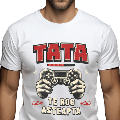 LUME - Tricou Femei, Barbati, Copii, Fata, Baiat, Unisex Personalizat Mâini de Bărbat cu Manetă de Jocuri Video - Cadou Personalizat „Tata Te Rog Așteaptă” pentru Familie și Prieteni