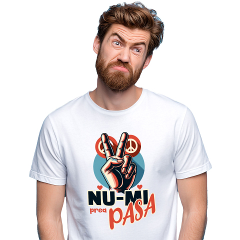 Tricou Femei, Barbati, Copii, Fata, Baiat, Unisex Personalizat Semn de Pace Sarcastic „Nu-mi Prea Pasă” cu Inimi Roșii - Cadou Personalizat Amuzant
