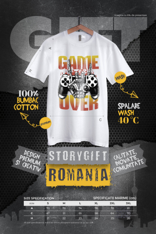 Tricou Femei, Barbati, Copii, Fata, Baiat, Unisex Personalizat Manetă Joc Video cu Mâna Schelet „Game Over” - Cadou Personalizat pentru Gameri și Familie [3]
