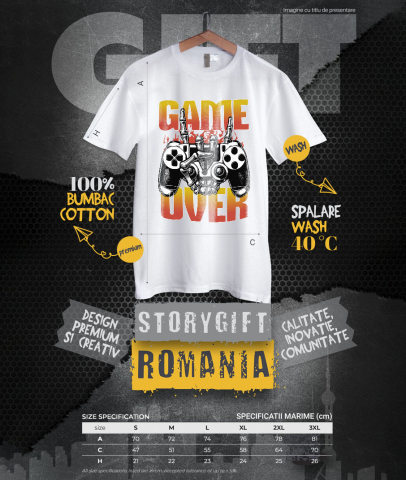 Tricou Femei, Barbati, Copii, Fata, Baiat, Unisex Personalizat Manetă Joc Video cu Mâna Schelet „Game Over” - Cadou Personalizat pentru Gameri și Familie [3]