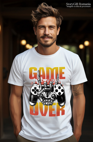 Tricou Femei, Barbati, Copii, Fata, Baiat, Unisex Personalizat Manetă Joc Video cu Mâna Schelet „Game Over” - Cadou Personalizat pentru Gameri și Familie [1]
